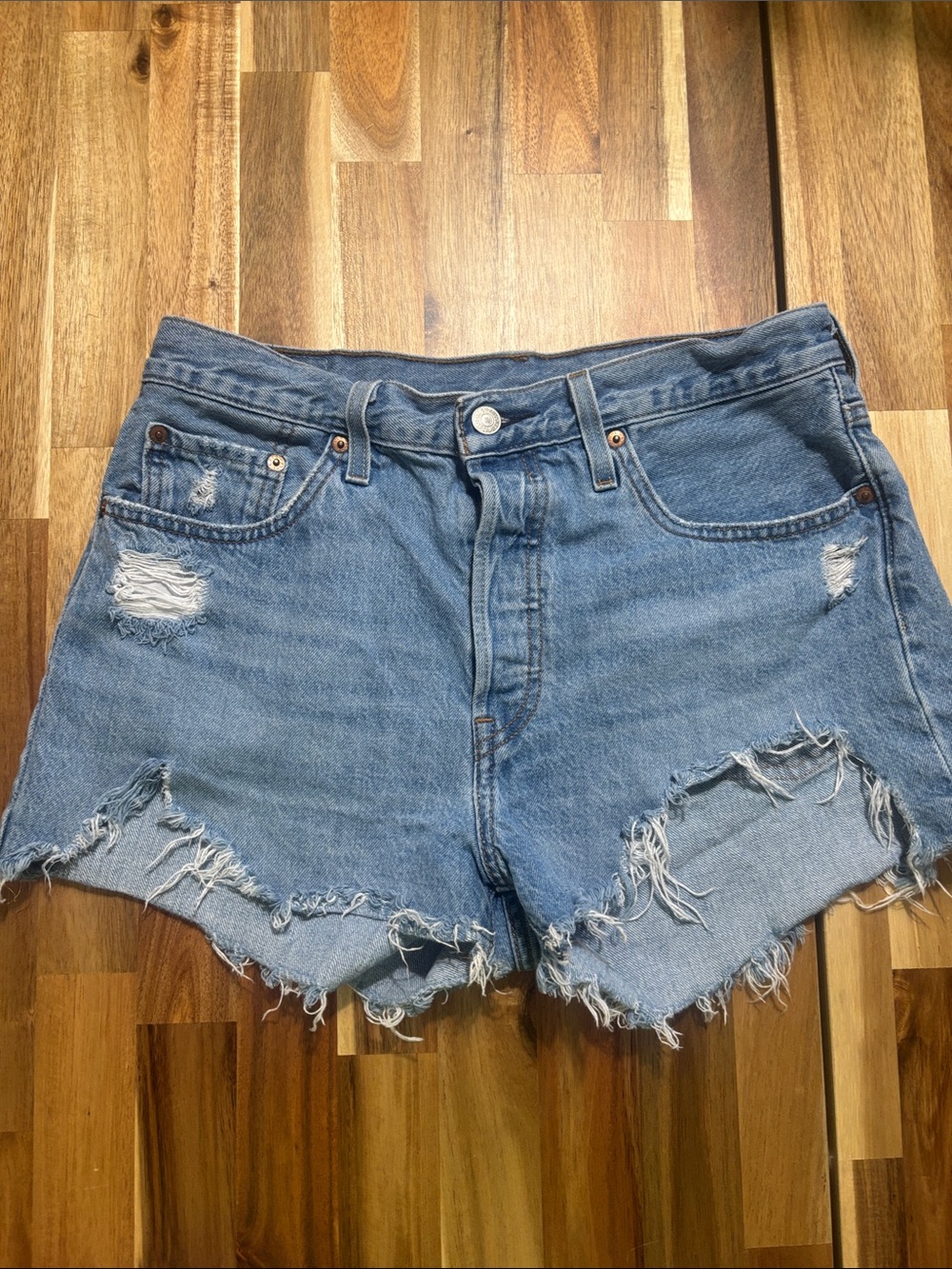 Levi's Light Blue Distressed Denim Cutoff Shorts